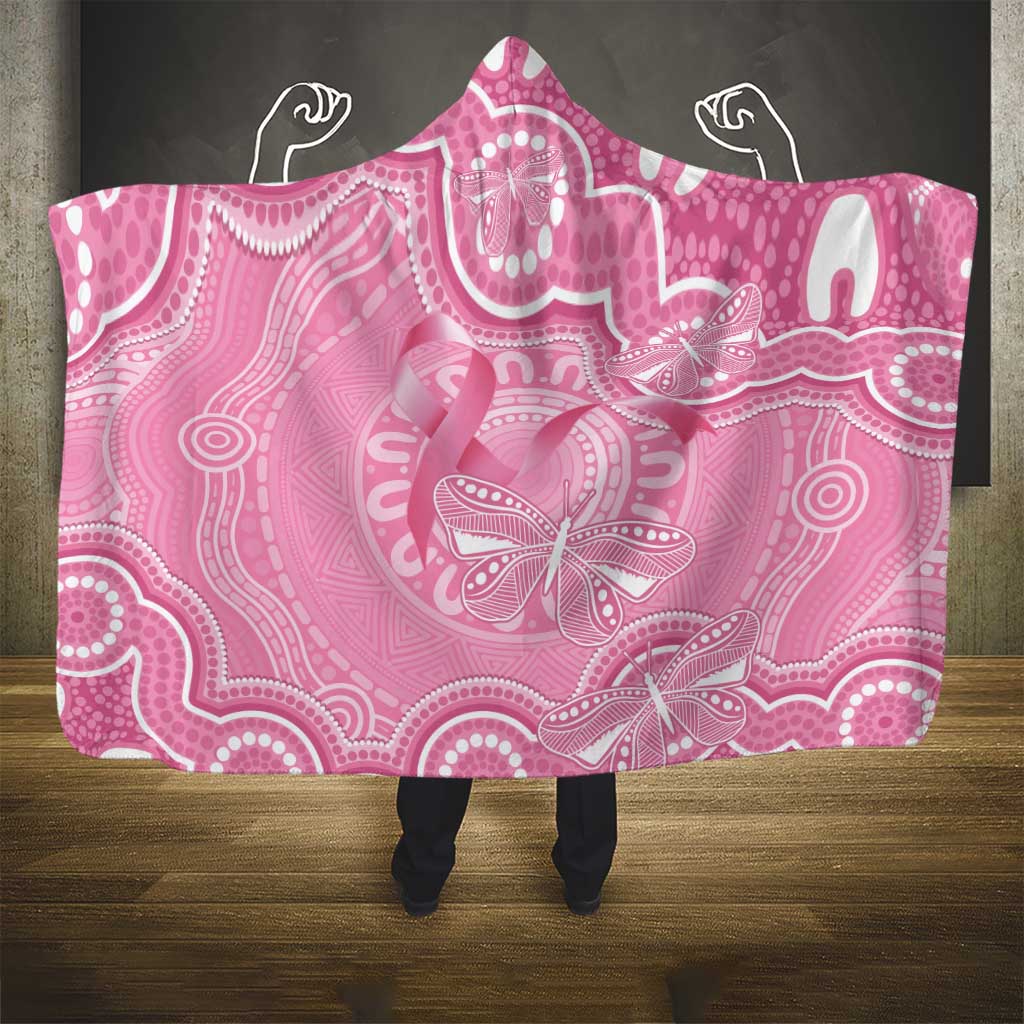 Australia Indigenous Hooded Blanket Pink Ribbon Breast Cancer Butterfly Aboriginal - Aussie Hoodie