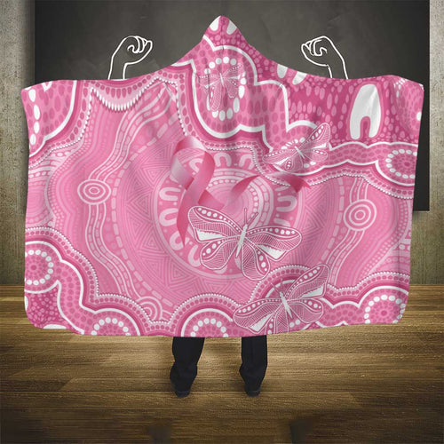 Australia Indigenous Hooded Blanket Pink Ribbon Breast Cancer Butterfly Aboriginal - Aussie Hoodie
