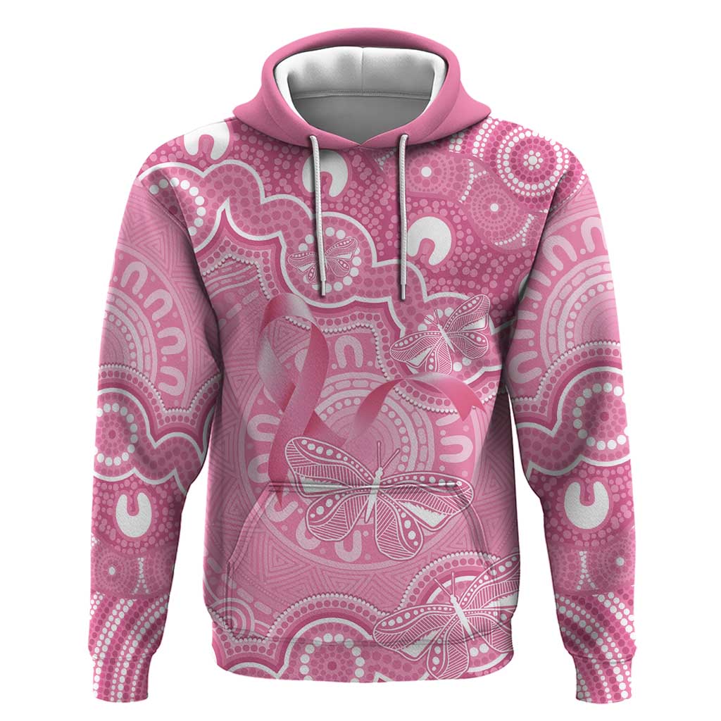 Australia Indigenous Hoodie Pink Ribbon Breast Cancer Butterfly Aboriginal - Aussie Hoodie