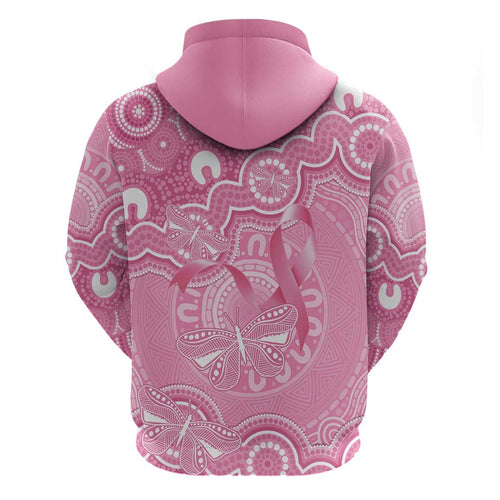 Australia Indigenous Hoodie Pink Ribbon Breast Cancer Butterfly Aboriginal - Aussie Hoodie