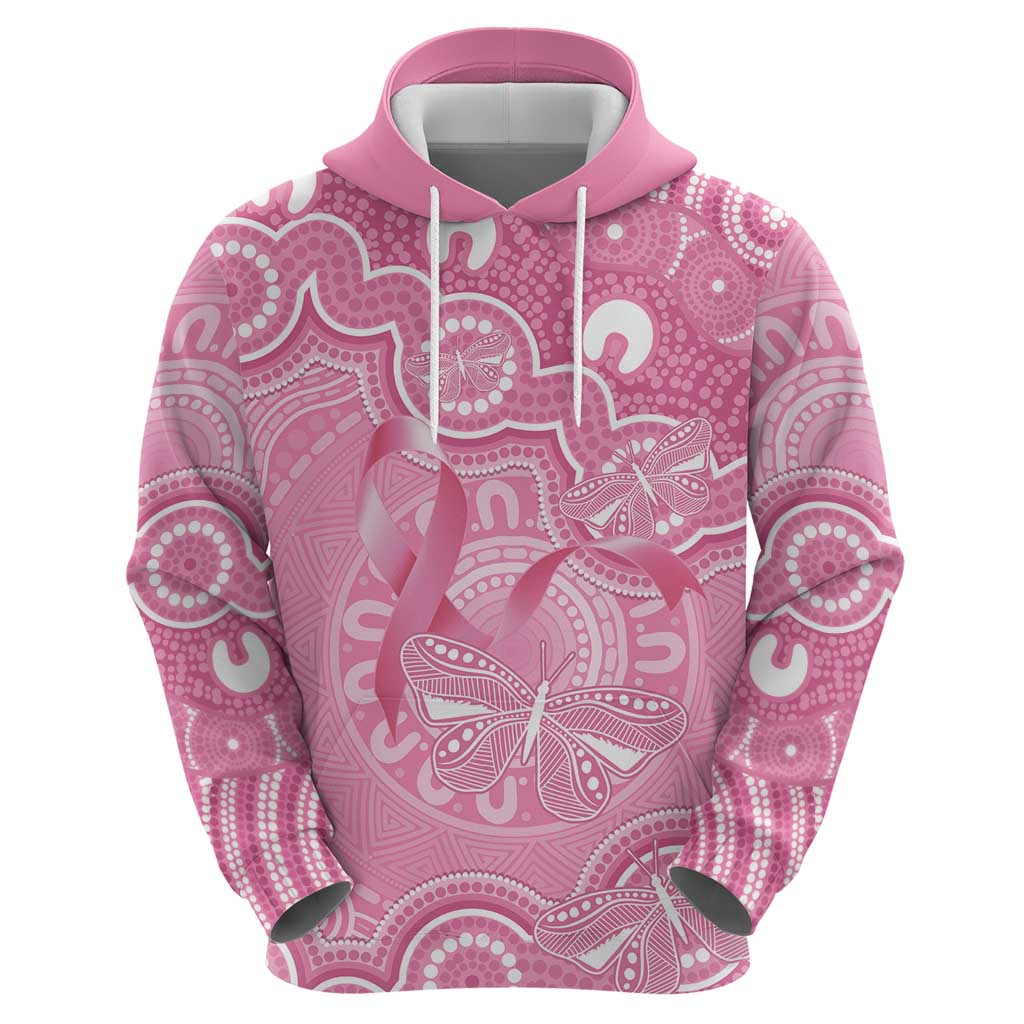 Australia Indigenous Hoodie Pink Ribbon Breast Cancer Butterfly Aboriginal - Aussie Hoodie