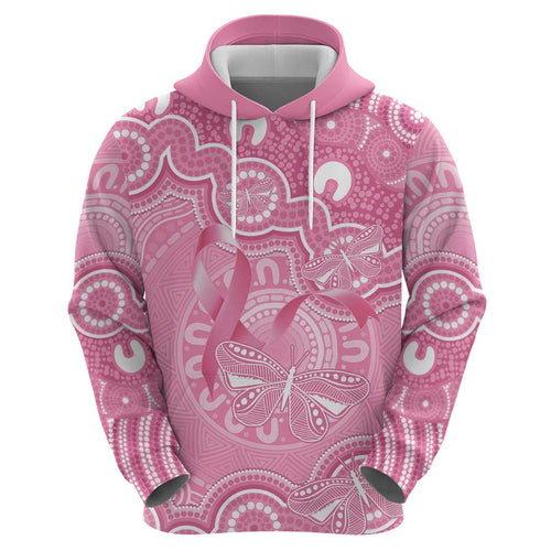 Australia Indigenous Hoodie Pink Ribbon Breast Cancer Butterfly Aboriginal - Aussie Hoodie