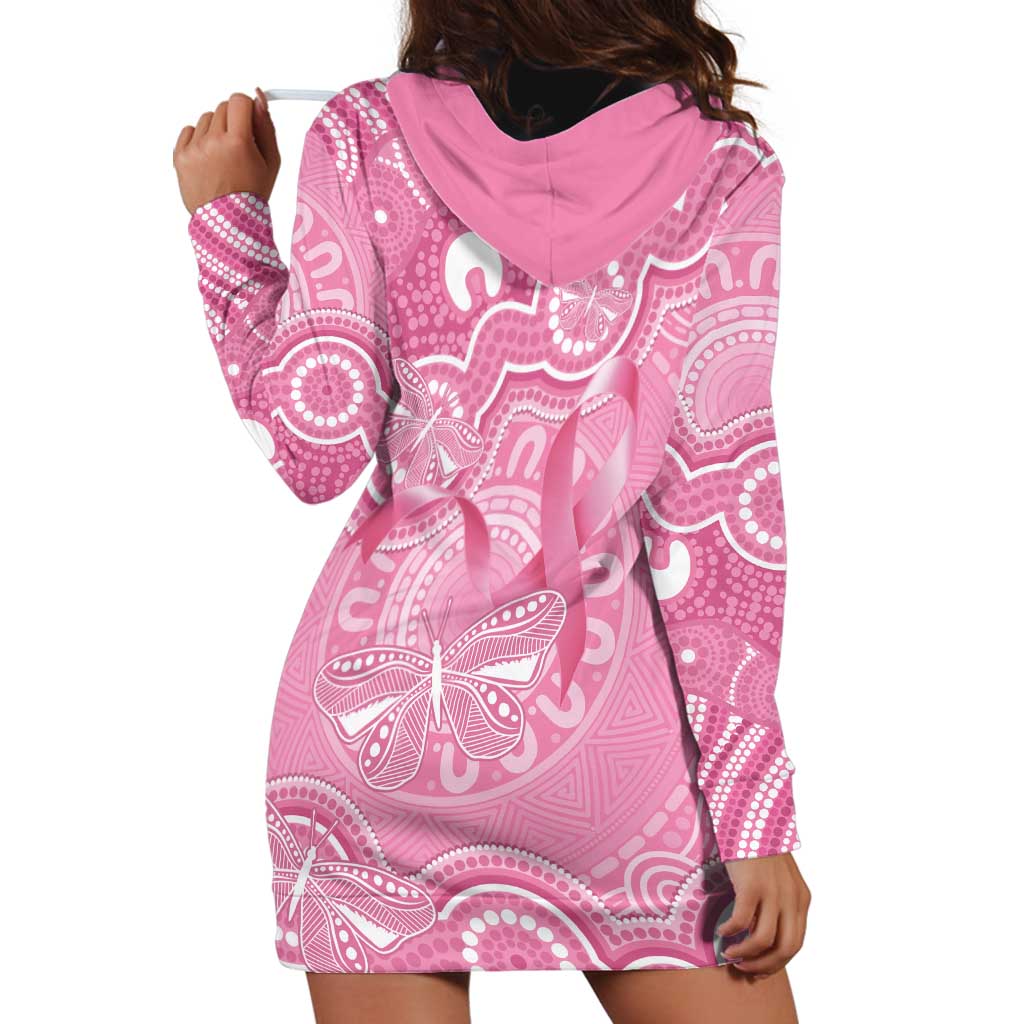 Australia Indigenous Hoodie Dress Pink Ribbon Breast Cancer Butterfly Aboriginal - Aussie Hoodie