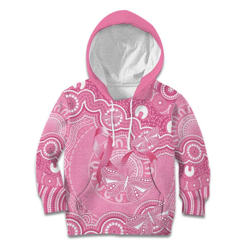 Australia Indigenous Kid Hoodie Pink Ribbon Breast Cancer Butterfly Aboriginal - Aussie Hoodie