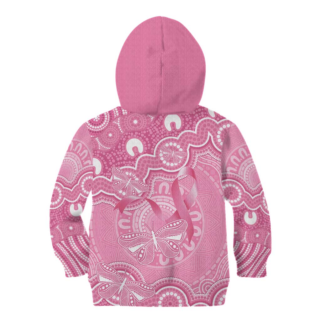 Australia Indigenous Kid Hoodie Pink Ribbon Breast Cancer Butterfly Aboriginal - Aussie Hoodie