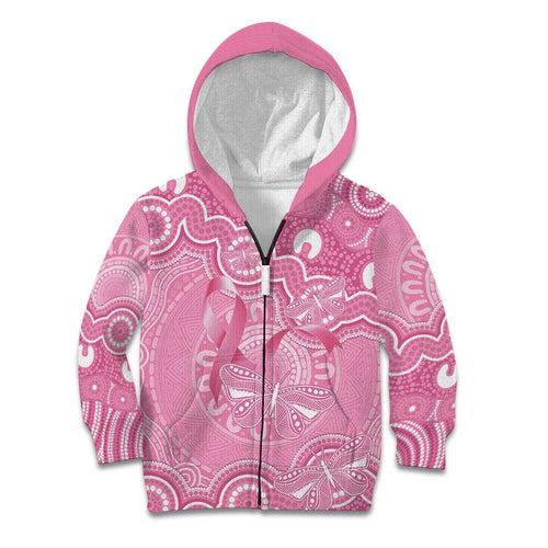 Australia Indigenous Kid Hoodie Pink Ribbon Breast Cancer Butterfly Aboriginal - Aussie Hoodie