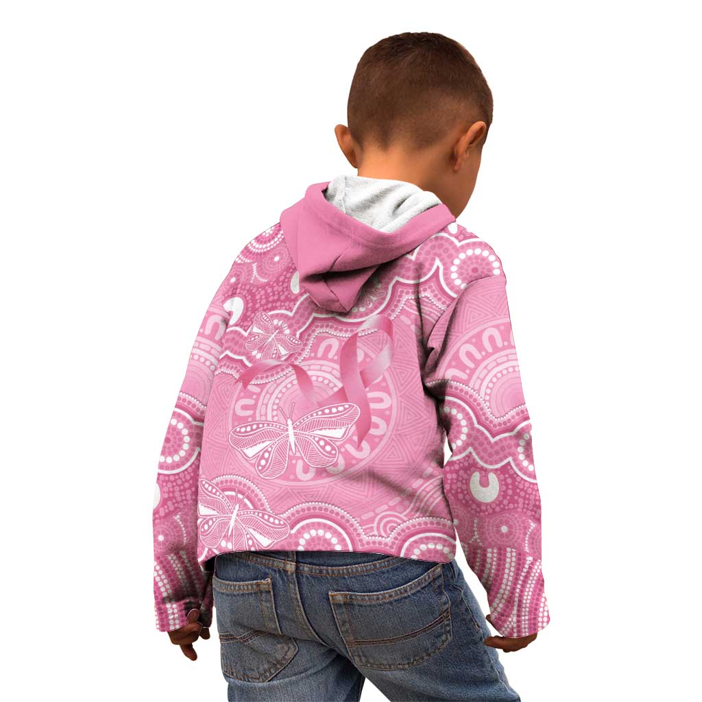 Australia Indigenous Kid Hoodie Pink Ribbon Breast Cancer Butterfly Aboriginal - Aussie Hoodie