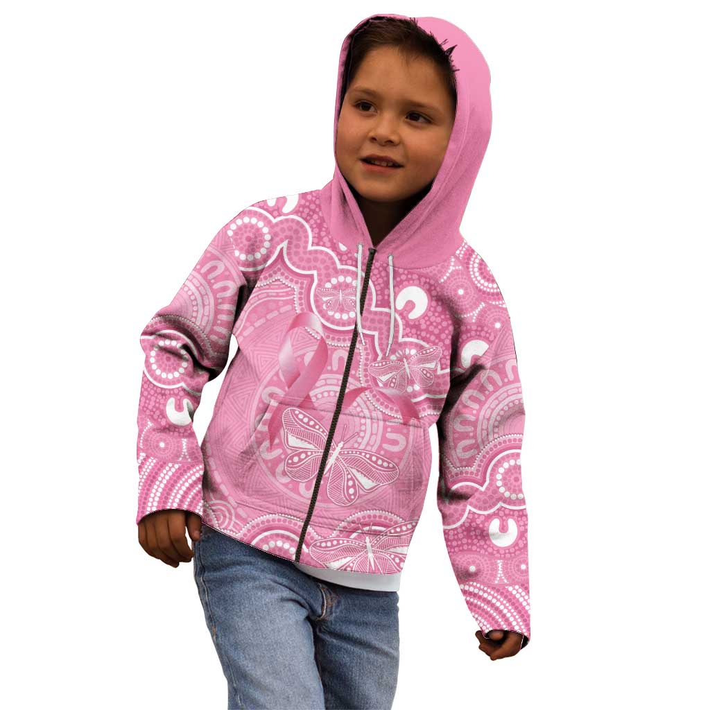 Australia Indigenous Kid Hoodie Pink Ribbon Breast Cancer Butterfly Aboriginal - Aussie Hoodie
