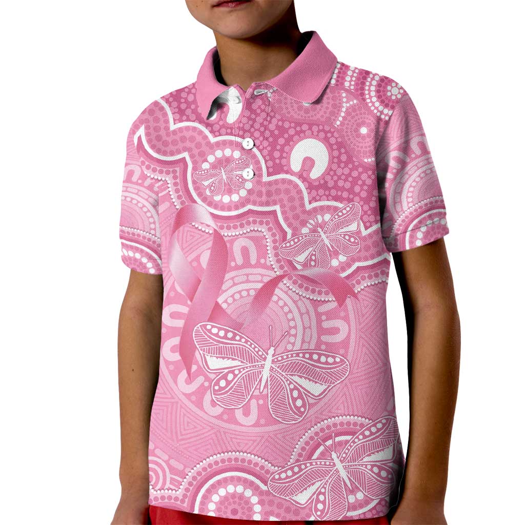 Australia Indigenous Kid Polo Shirt Pink Ribbon Breast Cancer Butterfly Aboriginal - Aussie Hoodie