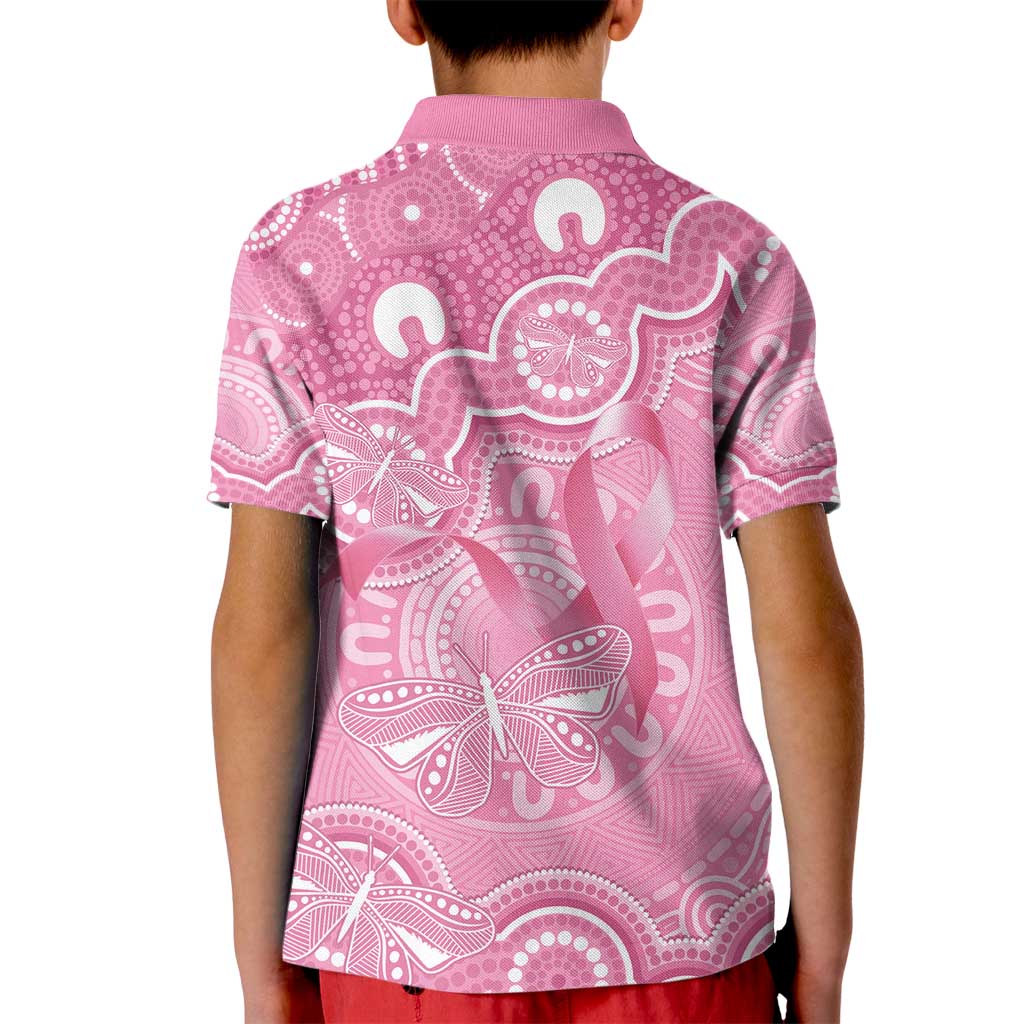 Australia Indigenous Kid Polo Shirt Pink Ribbon Breast Cancer Butterfly Aboriginal - Aussie Hoodie