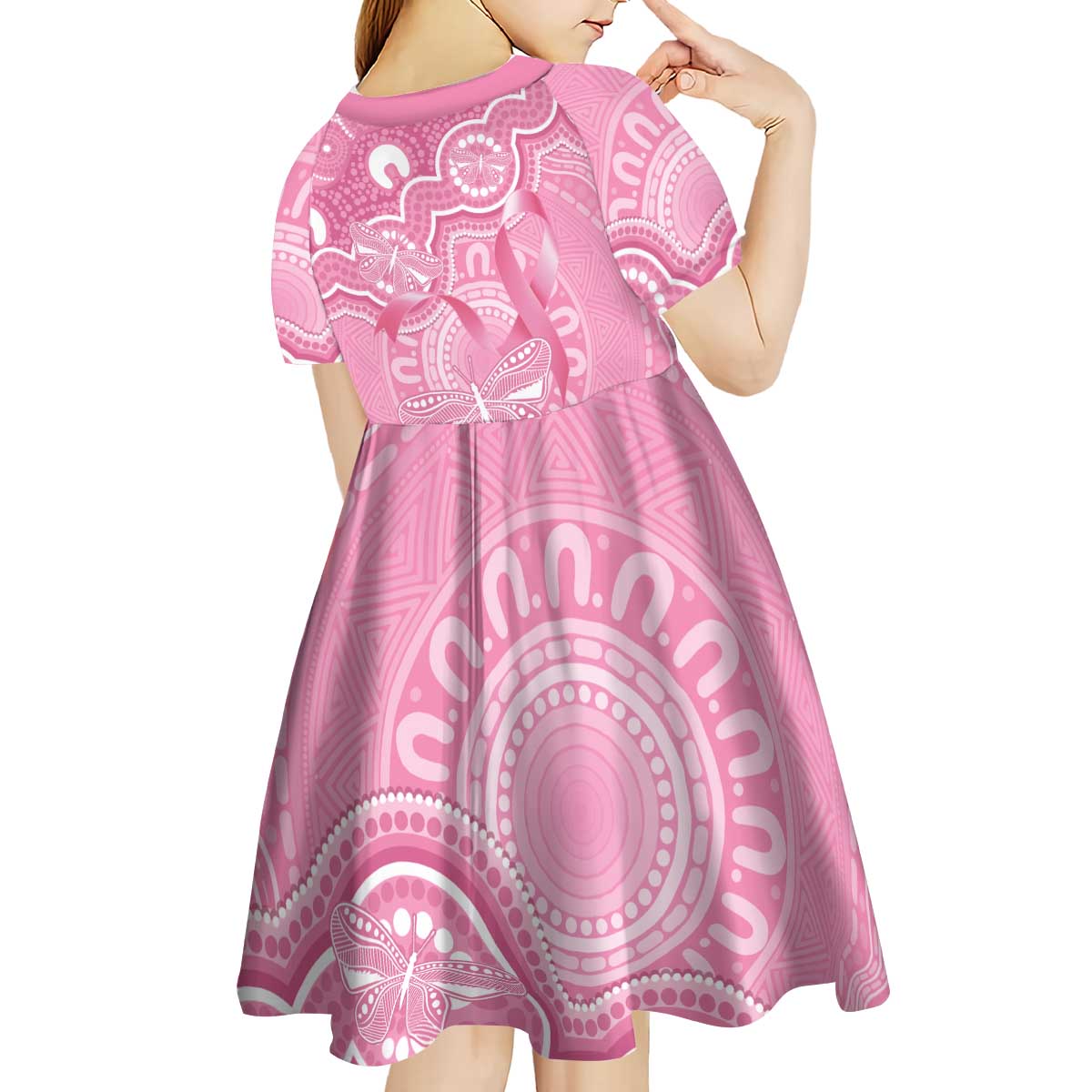 Australia Indigenous Kid Short Sleeve Dress Pink Ribbon Breast Cancer Butterfly Aboriginal - Aussie Hoodie