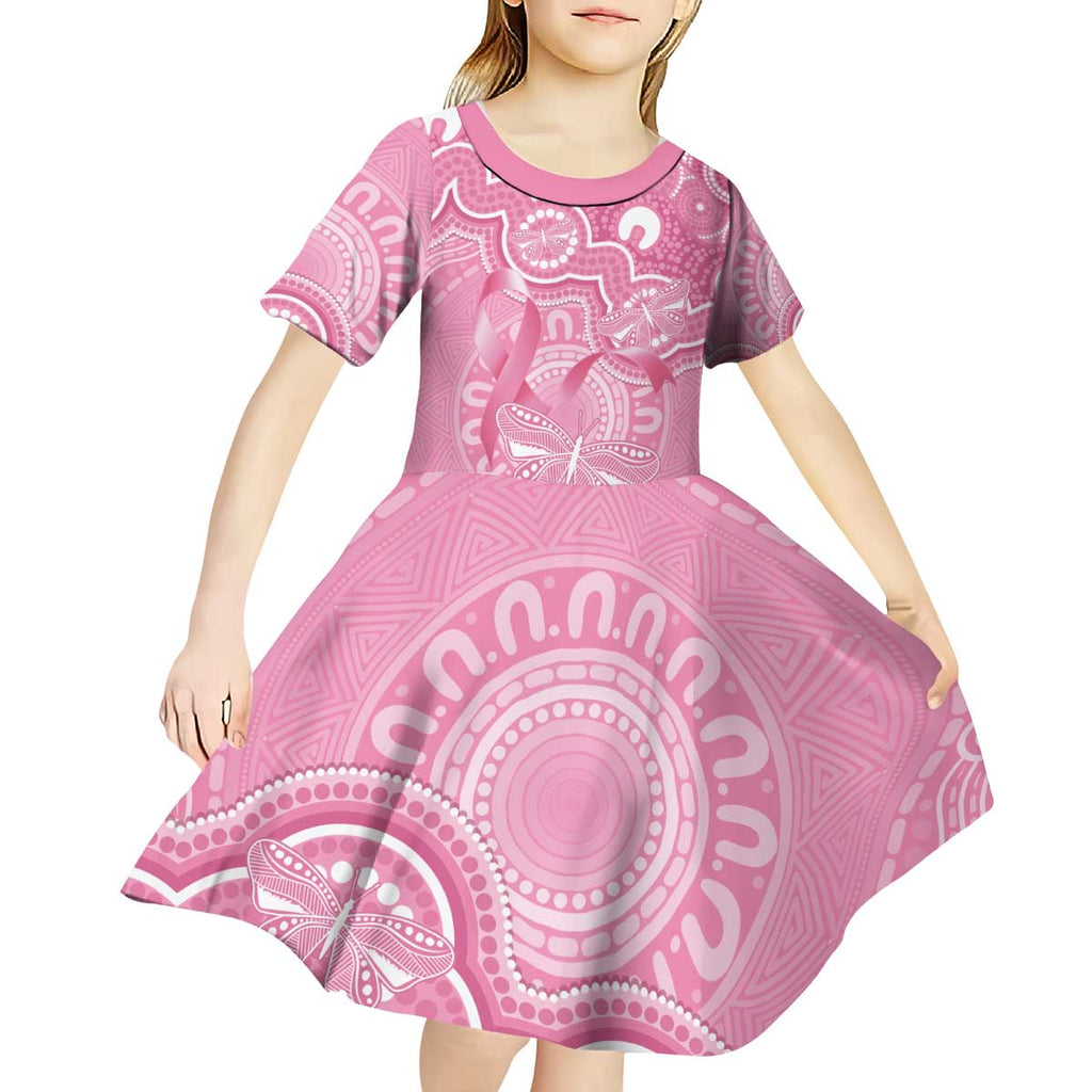 Australia Indigenous Kid Short Sleeve Dress Pink Ribbon Breast Cancer Butterfly Aboriginal - Aussie Hoodie