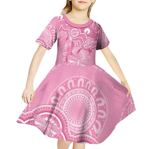 Australia Indigenous Kid Short Sleeve Dress Pink Ribbon Breast Cancer Butterfly Aboriginal - Aussie Hoodie