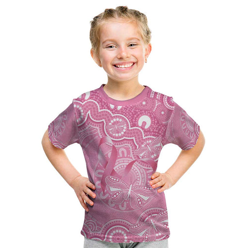 Australia Indigenous Kid T Shirt Pink Ribbon Breast Cancer Butterfly Aboriginal - Aussie Hoodie