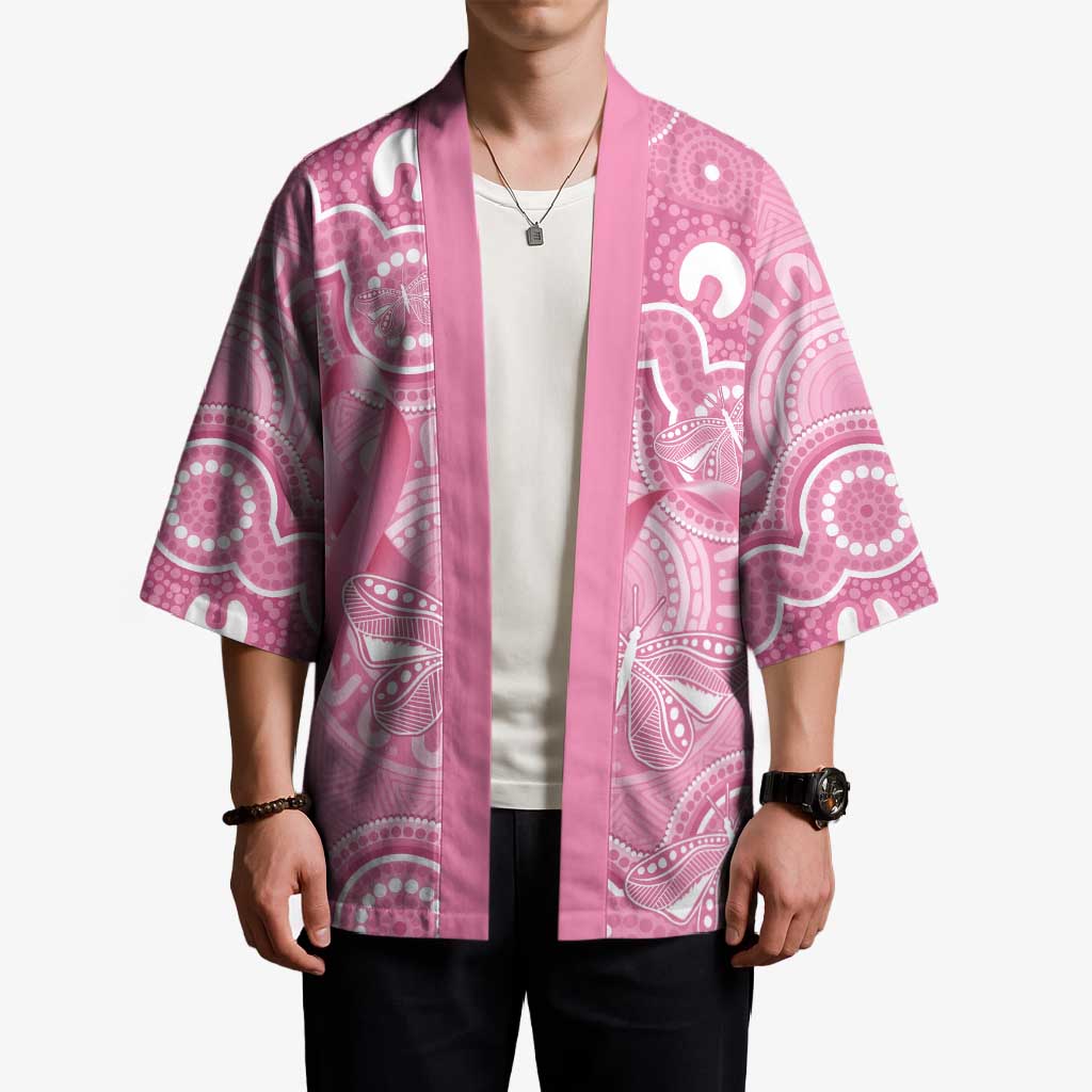 Australia Indigenous Kimono Pink Ribbon Breast Cancer Butterfly Aboriginal - Aussie Hoodie