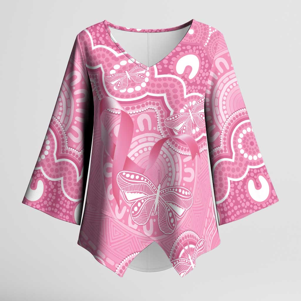 Australia Indigenous Kimono Sleeve Blouse Pink Ribbon Breast Cancer Butterfly Aboriginal - Aussie Hoodie