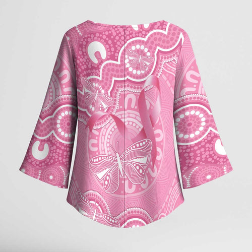 Australia Indigenous Kimono Sleeve Blouse Pink Ribbon Breast Cancer Butterfly Aboriginal - Aussie Hoodie