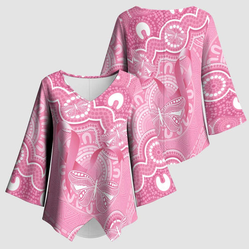 Australia Indigenous Kimono Sleeve Blouse Pink Ribbon Breast Cancer Butterfly Aboriginal - Aussie Hoodie