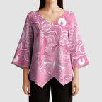 Australia Indigenous Kimono Sleeve Blouse Pink Ribbon Breast Cancer Butterfly Aboriginal - Aussie Hoodie