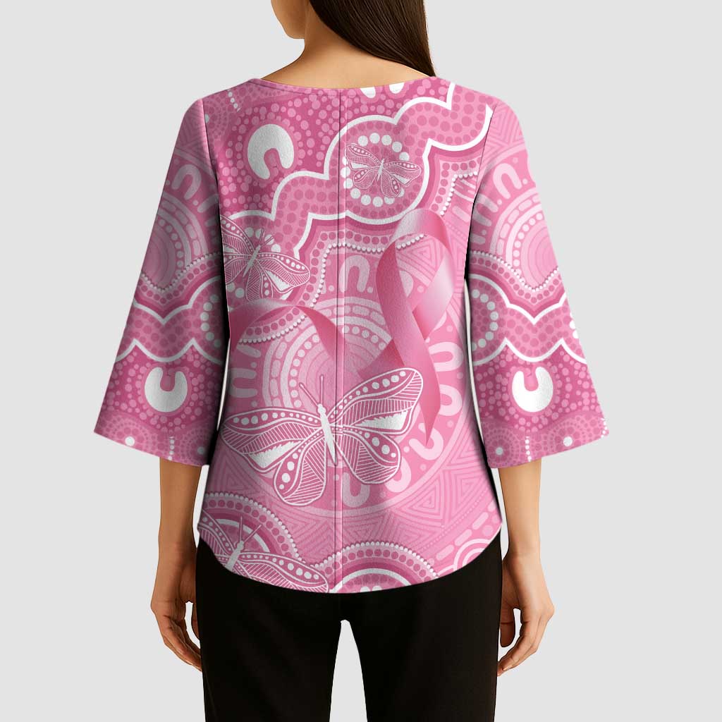Australia Indigenous Kimono Sleeve Blouse Pink Ribbon Breast Cancer Butterfly Aboriginal - Aussie Hoodie