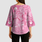 Australia Indigenous Kimono Sleeve Blouse Pink Ribbon Breast Cancer Butterfly Aboriginal - Aussie Hoodie