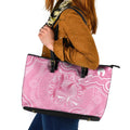 Australia Indigenous Leather Tote Bag Pink Ribbon Breast Cancer Butterfly Aboriginal - Aussie Hoodie