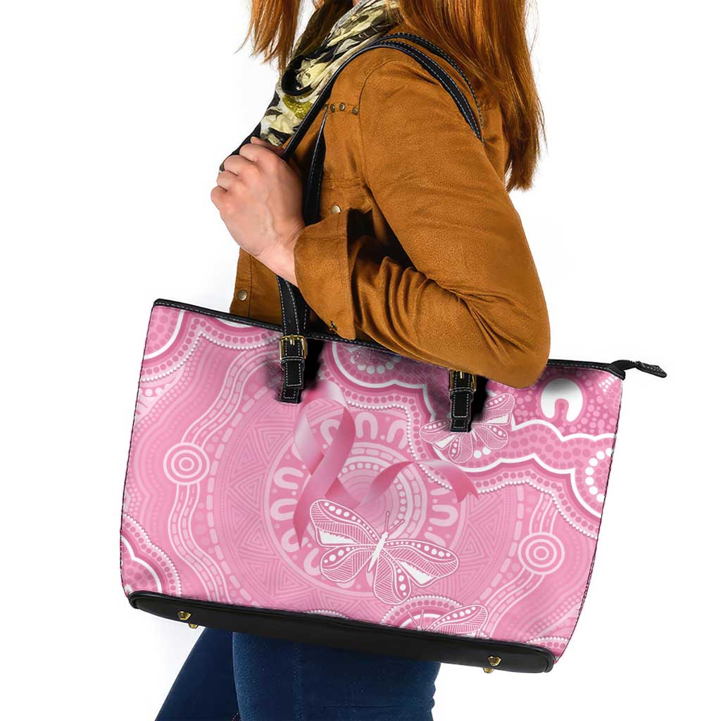 Australia Indigenous Leather Tote Bag Pink Ribbon Breast Cancer Butterfly Aboriginal - Aussie Hoodie