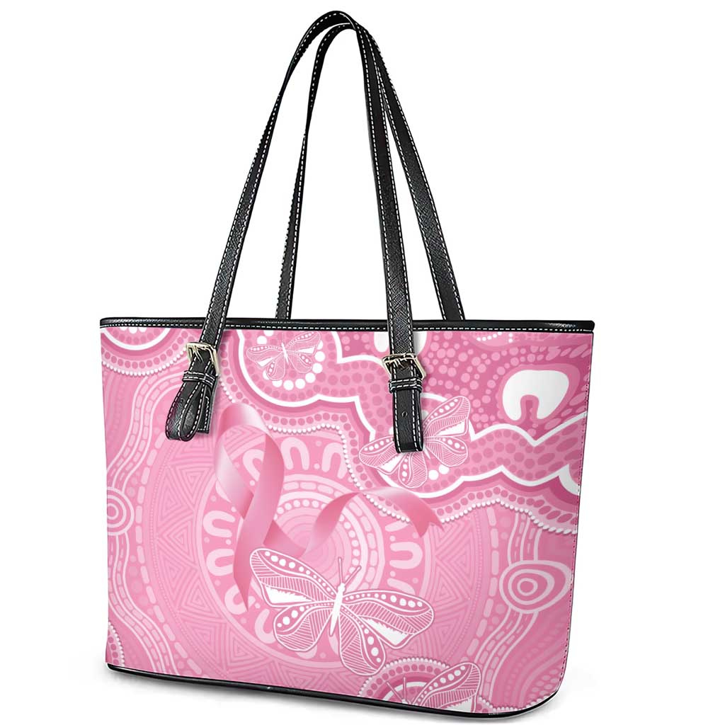 Australia Indigenous Leather Tote Bag Pink Ribbon Breast Cancer Butterfly Aboriginal - Aussie Hoodie