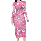 Australia Indigenous Long Sleeve Bodycon Dress Pink Ribbon Breast Cancer Butterfly Aboriginal - Aussie Hoodie