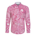 Australia Indigenous Long Sleeve Button Shirt Pink Ribbon Breast Cancer Butterfly Aboriginal - Aussie Hoodie