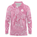 Australia Indigenous Long Sleeve Polo Shirt Pink Ribbon Breast Cancer Butterfly Aboriginal - Aussie Hoodie
