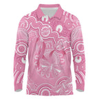 Australia Indigenous Long Sleeve Polo Shirt Pink Ribbon Breast Cancer Butterfly Aboriginal - Aussie Hoodie