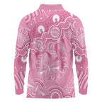 Australia Indigenous Long Sleeve Polo Shirt Pink Ribbon Breast Cancer Butterfly Aboriginal - Aussie Hoodie