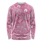 Australia Indigenous Long Sleeve Shirt Pink Ribbon Breast Cancer Butterfly Aboriginal - Aussie Hoodie