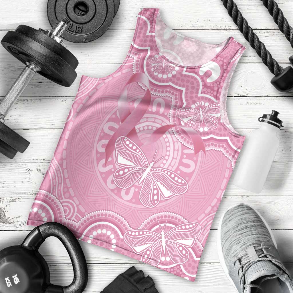 Australia Indigenous Men Tank Top Pink Ribbon Breast Cancer Butterfly Aboriginal - Aussie Hoodie