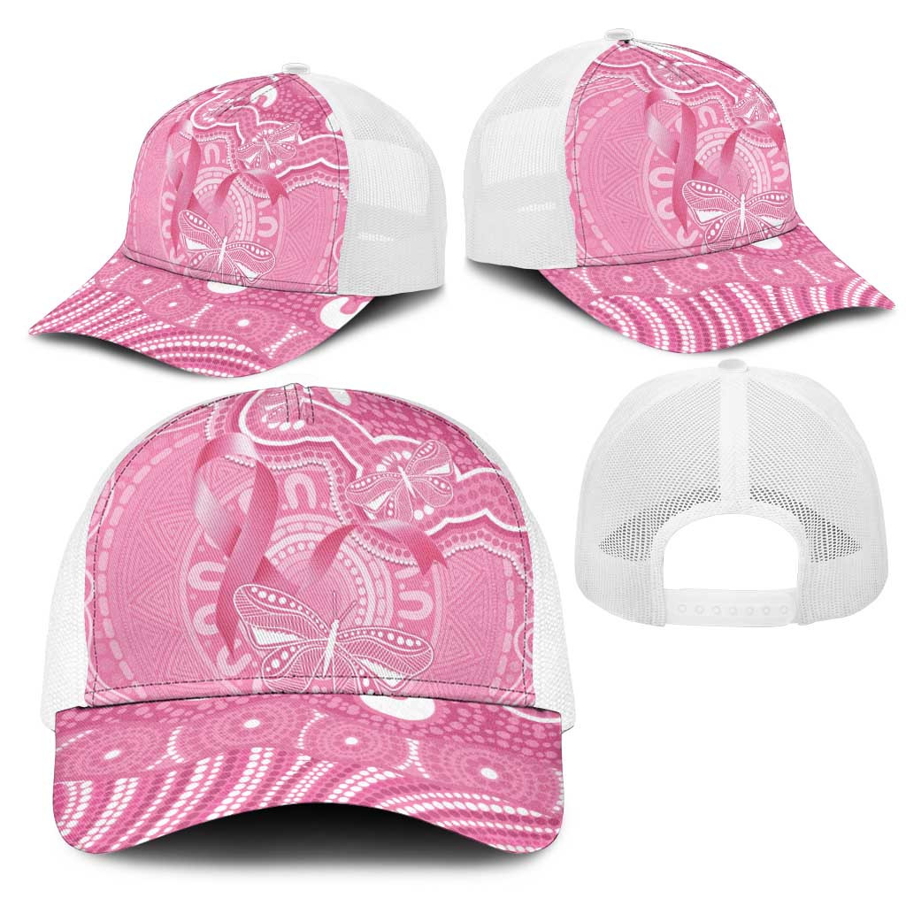 Australia Indigenous Mesh Trucker Cap Pink Ribbon Breast Cancer Butterfly Aboriginal - Aussie Hoodie