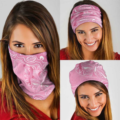 Australia Indigenous Neck Gaiter Pink Ribbon Breast Cancer Butterfly Aboriginal - Aussie Hoodie