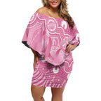 Australia Indigenous Off Shoulder Short Dress Pink Ribbon Breast Cancer Butterfly Aboriginal - Aussie Hoodie