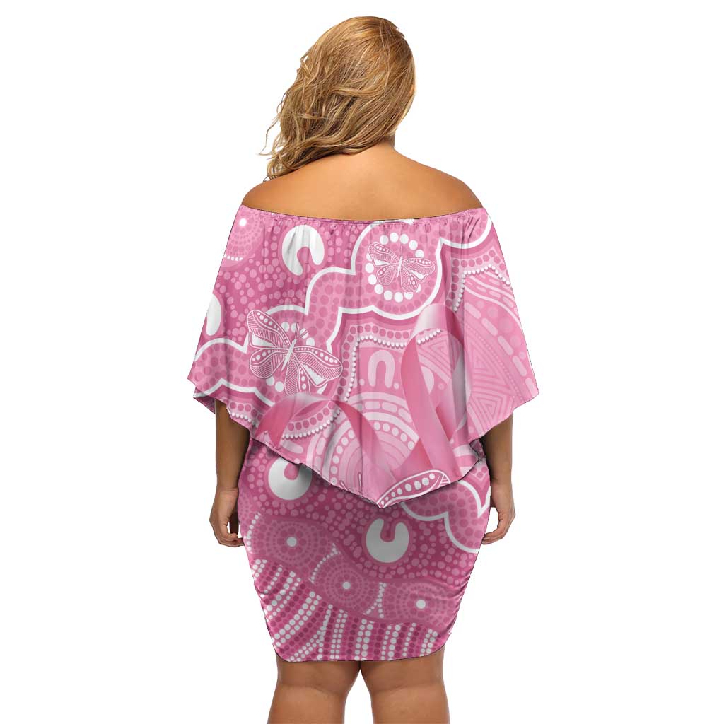 Australia Indigenous Off Shoulder Short Dress Pink Ribbon Breast Cancer Butterfly Aboriginal - Aussie Hoodie