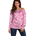 Australia Indigenous Off Shoulder Sweater Pink Ribbon Breast Cancer Butterfly Aboriginal - Aussie Hoodie