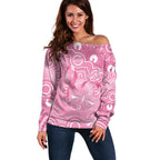 Australia Indigenous Off Shoulder Sweater Pink Ribbon Breast Cancer Butterfly Aboriginal - Aussie Hoodie