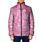 Australia Indigenous Padded Jacket Pink Ribbon Breast Cancer Butterfly Aboriginal - Aussie Hoodie