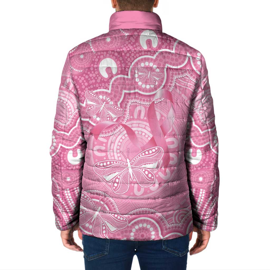 Australia Indigenous Padded Jacket Pink Ribbon Breast Cancer Butterfly Aboriginal - Aussie Hoodie