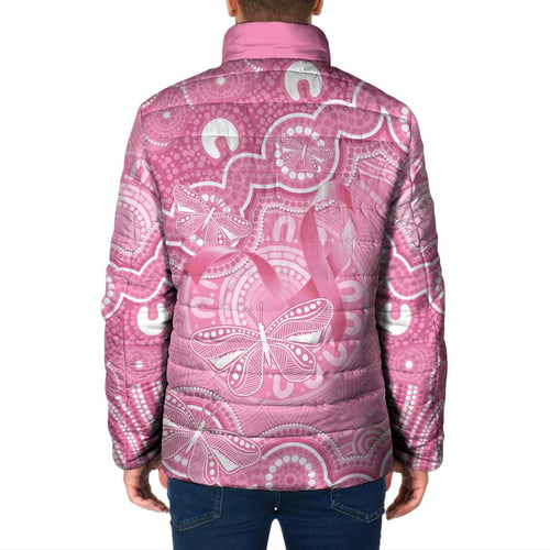 Australia Indigenous Padded Jacket Pink Ribbon Breast Cancer Butterfly Aboriginal - Aussie Hoodie