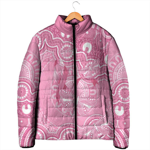 Australia Indigenous Padded Jacket Pink Ribbon Breast Cancer Butterfly Aboriginal - Aussie Hoodie