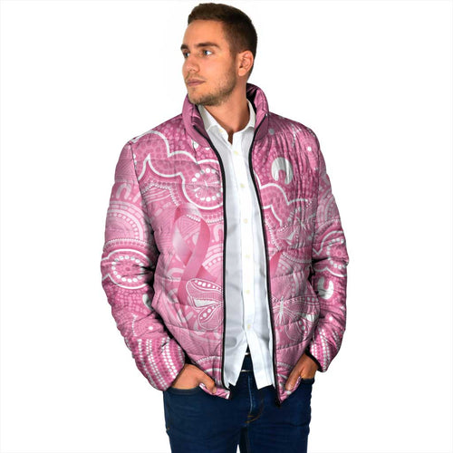 Australia Indigenous Padded Jacket Pink Ribbon Breast Cancer Butterfly Aboriginal - Aussie Hoodie