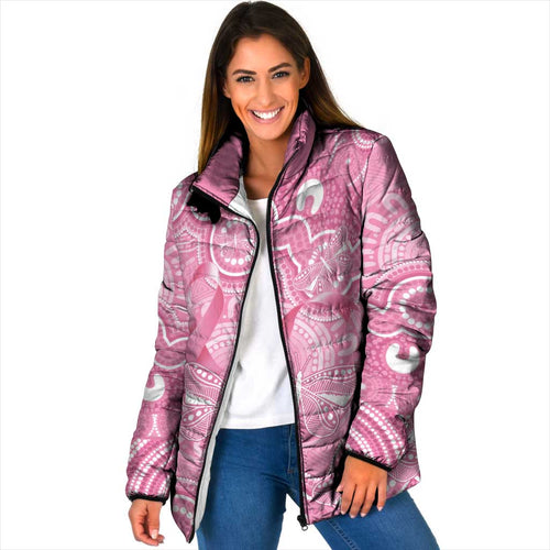 Australia Indigenous Padded Jacket Pink Ribbon Breast Cancer Butterfly Aboriginal - Aussie Hoodie