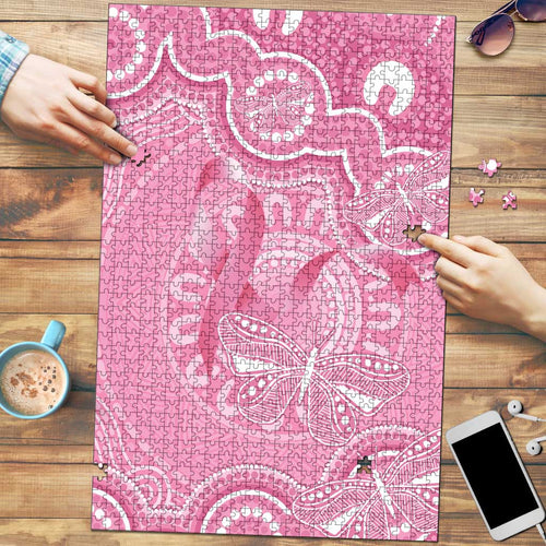 Australia Indigenous Puzzle Pink Ribbon Breast Cancer Butterfly Aboriginal - Aussie Hoodie