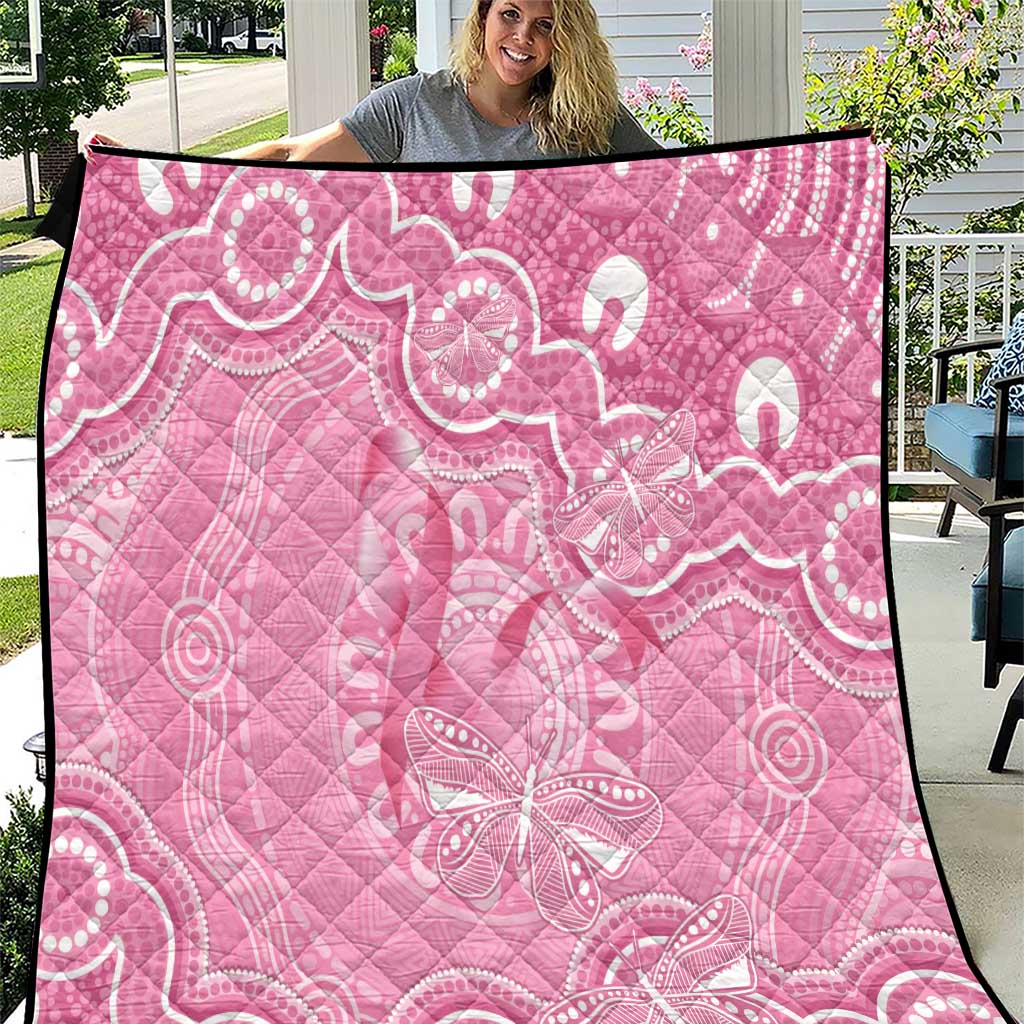 Australia Indigenous Quilt Pink Ribbon Breast Cancer Butterfly Aboriginal - Aussie Hoodie