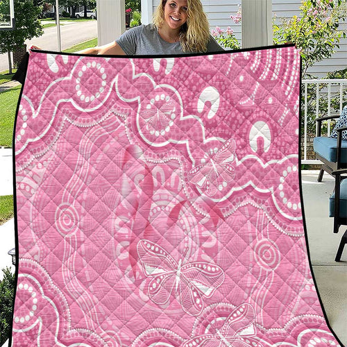 Australia Indigenous Quilt Pink Ribbon Breast Cancer Butterfly Aboriginal - Aussie Hoodie